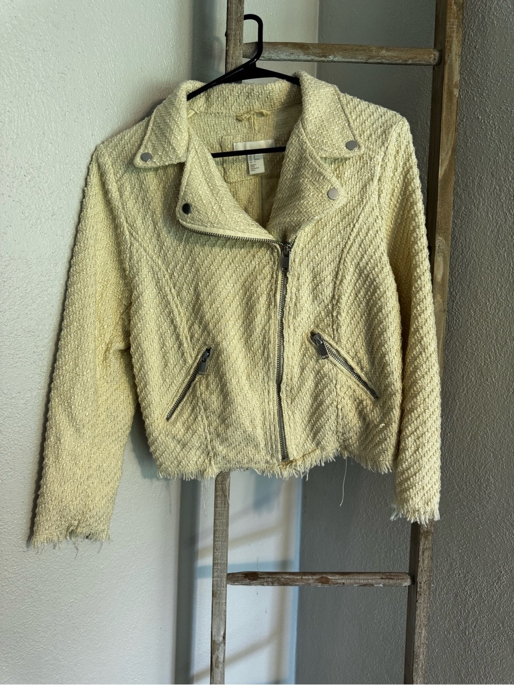 H&M Cream Bouclé Asymmetrical Zip Jacket
